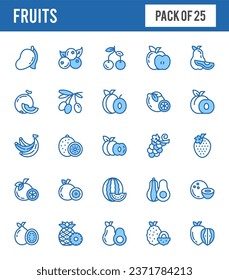 25 Fruits Two Color icons pack. vector illustration.