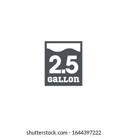 2.5 gal sign (mark) estimated volumes gallons. Vector symbol packaging, labels used in the US for prepacked foods drinks different gallons and quarts. 2.5 gal vol single icon isolated white background