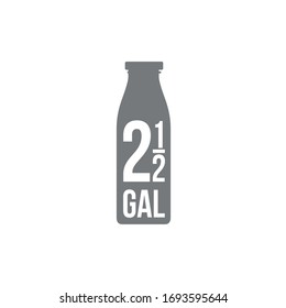2.5 gal sign (mark) estimated volumes gallons. Vector symbol packaging, labels used in the US for prepacked foods drinks different gallons and quarts. 2.5 gal vol single icon isolated white background