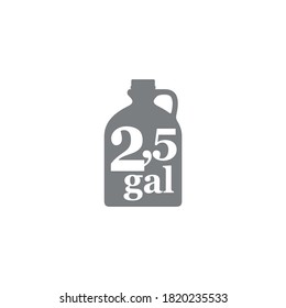 2.5 gal sign (mark) estimated volumes gallons. Vector symbol packaging, labels used in the US for prepacked foods drinks different gallons and quarts. 2.5 gal vol single icon isolated white background