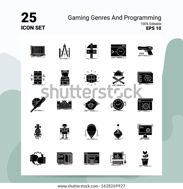 25\
Gaming Genres And Programming Icon Set. 100% Editable EPS 10 Files.\
Business Logo Concept Ideas Solid Glyph icon\
design