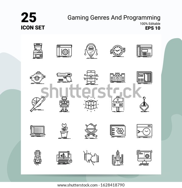 25 Gaming\
Genres And Programming Icon Set. 100% Editable EPS 10 Files.\
Business Logo Concept Ideas Line icon\
design