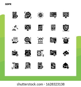 25 GDPR Icon set. Solid Glyph Icon Vector Illustration Template For Web and Mobile. Ideas for business company.