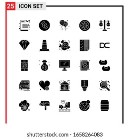 25 General Icons for website design print and mobile apps. 25 Glyph Symbols Signs Isolated on White Background. 25 Icon Pack.