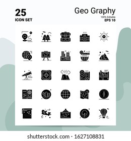 25 Geo Graphy Icon Set. 100% Editable EPS 10 Files. Business Logo Concept Ideas Solid Glyph icon design