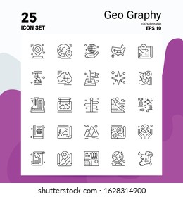 25 Geo Graphy Icon Set. 100% Editable EPS 10 Files. Business Logo Concept Ideas Line icon design