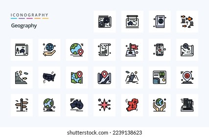 Paquete de iconos de 25 Geo Graphy Line Filled Style