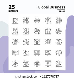 25 Global Business Icon Set. 100% Editable EPS 10 Files. Business Logo Concept Ideas Line icon design