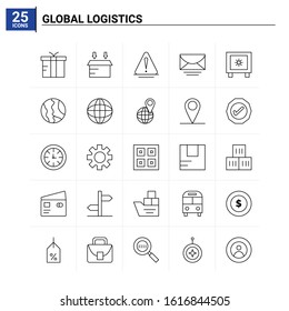 25 Global Logistics icon set. vector background