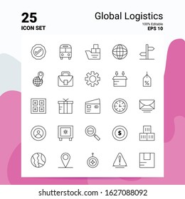 25 Global Logistics Icon Set. 100% Editable EPS 10 Files. Business Logo Concept Ideas Line icon design