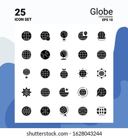 25 Globe Icon Set. 100% Editable EPS 10 Files. Business Logo Concept Ideas Solid Glyph icon design