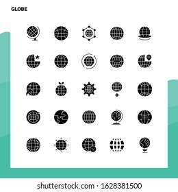 25 Globe Icon set. Solid Glyph Icon Vector Illustration Template For Web and Mobile. Ideas for business company.