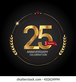 25 Golden Anniversary Logo With Red Ribbon, Low Poly Design Number