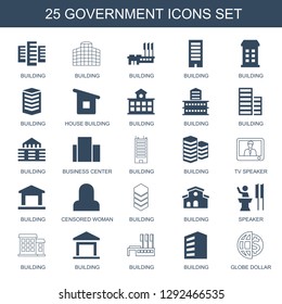 25 government icons. Trendy government icons white background. Included filled and line icons such as building, house building, business center. government icon for web and mobile.