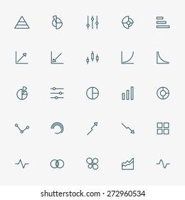 25 graph and diagram minimal line icons vector