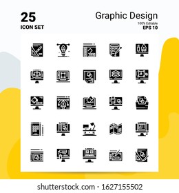 25 Graphic Design Icon Set. 100% Editable EPS 10 Files. Business Logo Concept Ideas Solid Glyph icon design