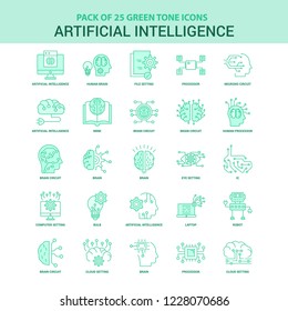 25 Green Artificial Intelligence Icon set