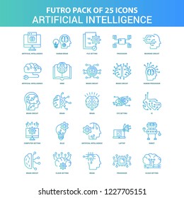 25 Green and Blue Futuro Artificial Intelligence Icon Pack