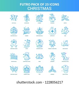 25 Green and Blue Futuro Christmas Icon Pack