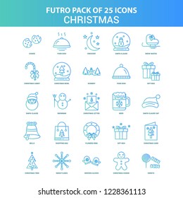 25 Green and Blue Futuro Christmas Icon Pack