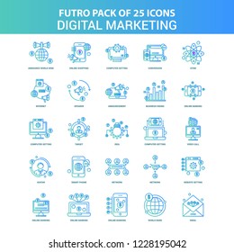 25 Green and Blue Futuro Digital Marketing Icon Pack