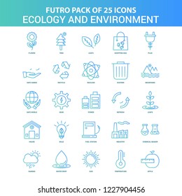 25 Green and Blue Futuro Ecology and Enviroment Icon Pack