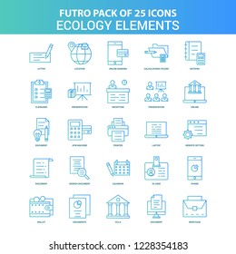 25 Green and Blue Futuro Ecology Elements Icon Pack