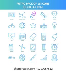 25 Green And Blue Futuro Education Icon Pack