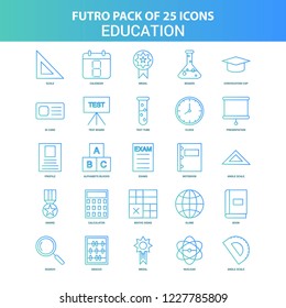 25 Green and Blue Futuro Education Icon Pack