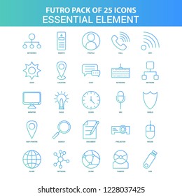 25 Green and Blue Futuro Essential Element Icon Pack