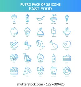 25 Green and Blue Futuro Fast food Icon Pack