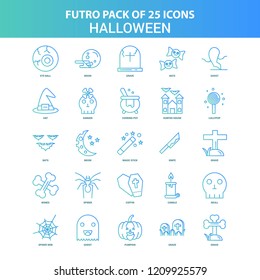 25 Green and Blue Futuro Halloween Icon Pack