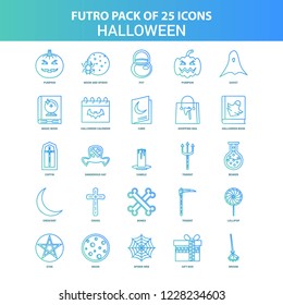 25 Green and Blue Futuro Halloween Icon Pack