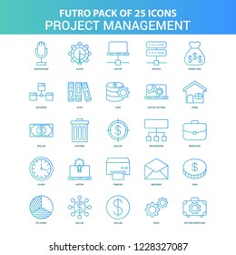 25 Green and Blue Futuro Project Management Icon Pack