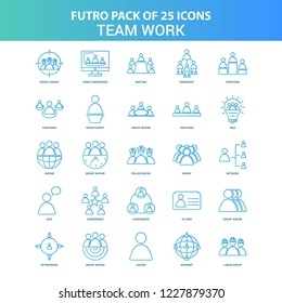 25 Green and Blue Futuro Team Work Icon Pack