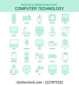 25 Green Computer Technology Icon set