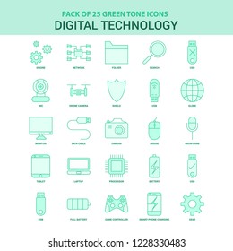 25 Green Digital Technology Icon set