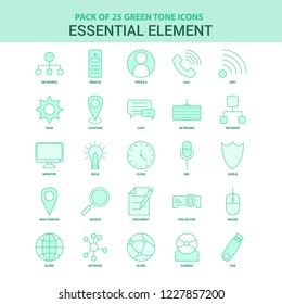 25 Green Essential Element Icon set