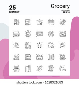 25 Grocery Icon Set. 100% Editable EPS 10 Files. Business Logo Concept Ideas Line icon design