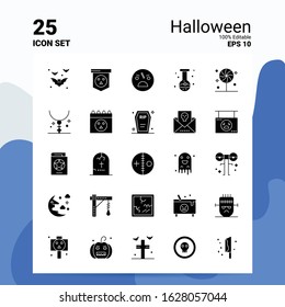 25 Halloween Icon Set. 100% Editable EPS 10 Files. Business Logo Concept Ideas Solid Glyph icon design