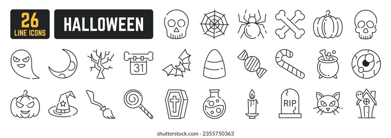 25 Halloween line icon set