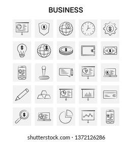 25 Hand Drawn Business icon set. Gray Background Vector Doodle