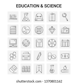 25 Hand Drawn Education and Science icon set. Gray Background Vector Doodle