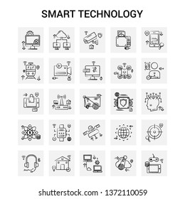25 Hand Drawn Smart Technology icon set. Gray Background Vector Doodle