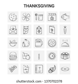 25 Hand Drawn Thanksgiving  icon set. Gray Background Vector Doodle