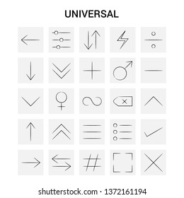 25 Hand Drawn Universal  icon set. Gray Background Vector Doodle