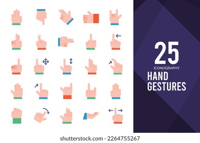 25 Hand Gestures Flat icon pack. vector illustration.