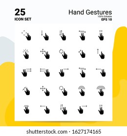 25 Hand Gestures Icon Set. 100% Editable EPS 10 Files. Business Logo Concept Ideas Solid Glyph icon design