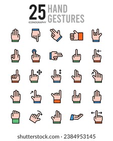 25 Hand Gestures. icons Pack. vector illustration.