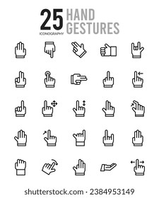 25 Hand Gestures. icons Pack. vector illustration.